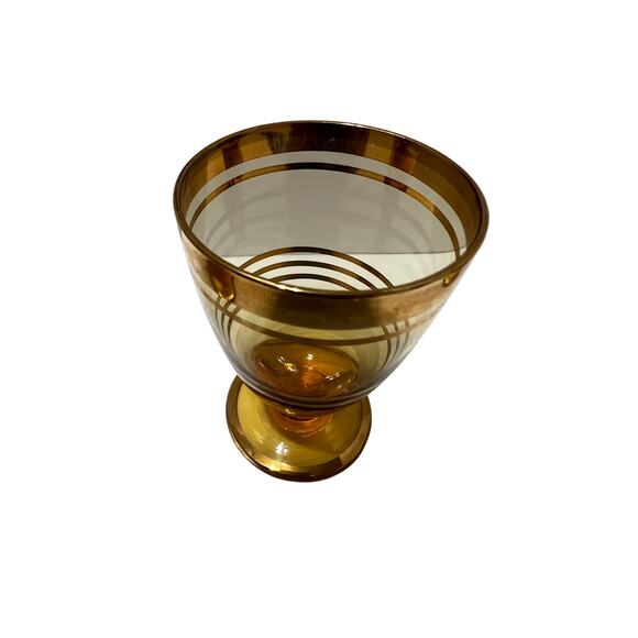 Vintage Amber Bohemian Shot Glasses With Gold Stripes Lot of 5 Glasses - Picture 3 of 4